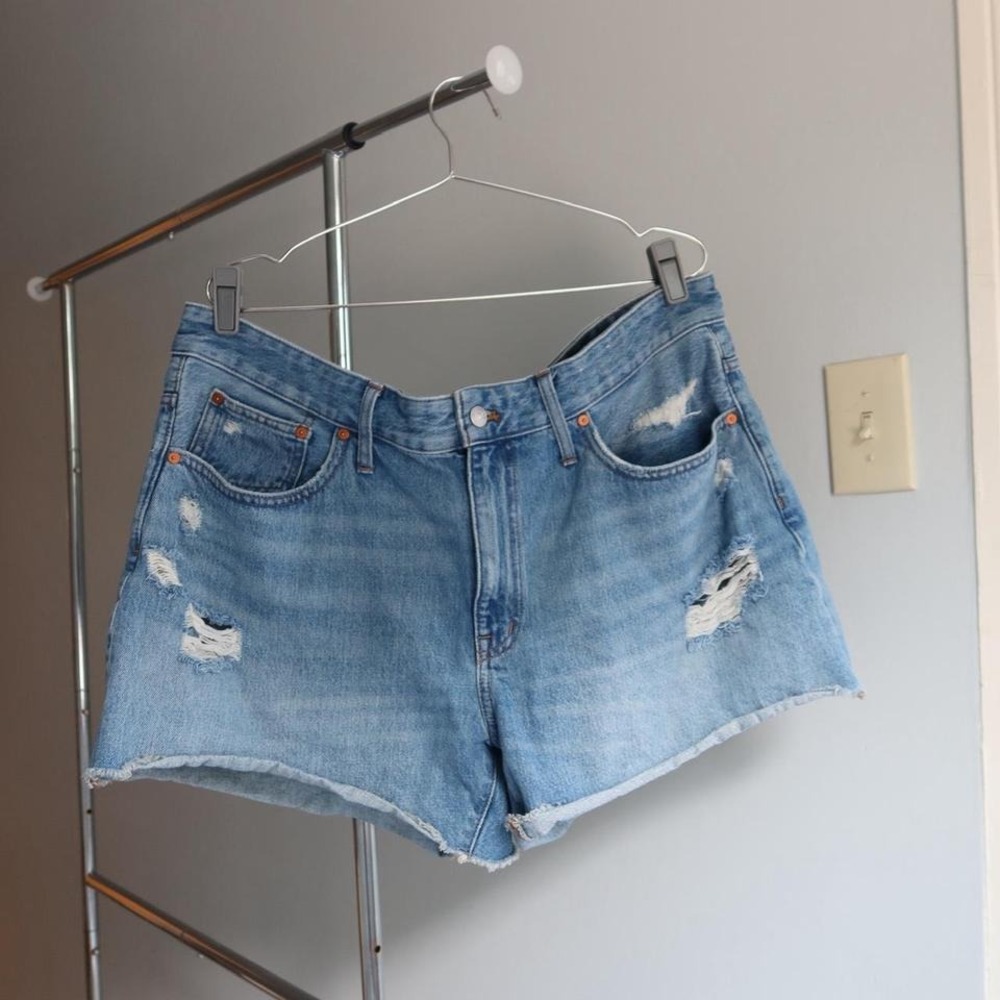 Madewell Distressed high-waisted‎ denim shorts